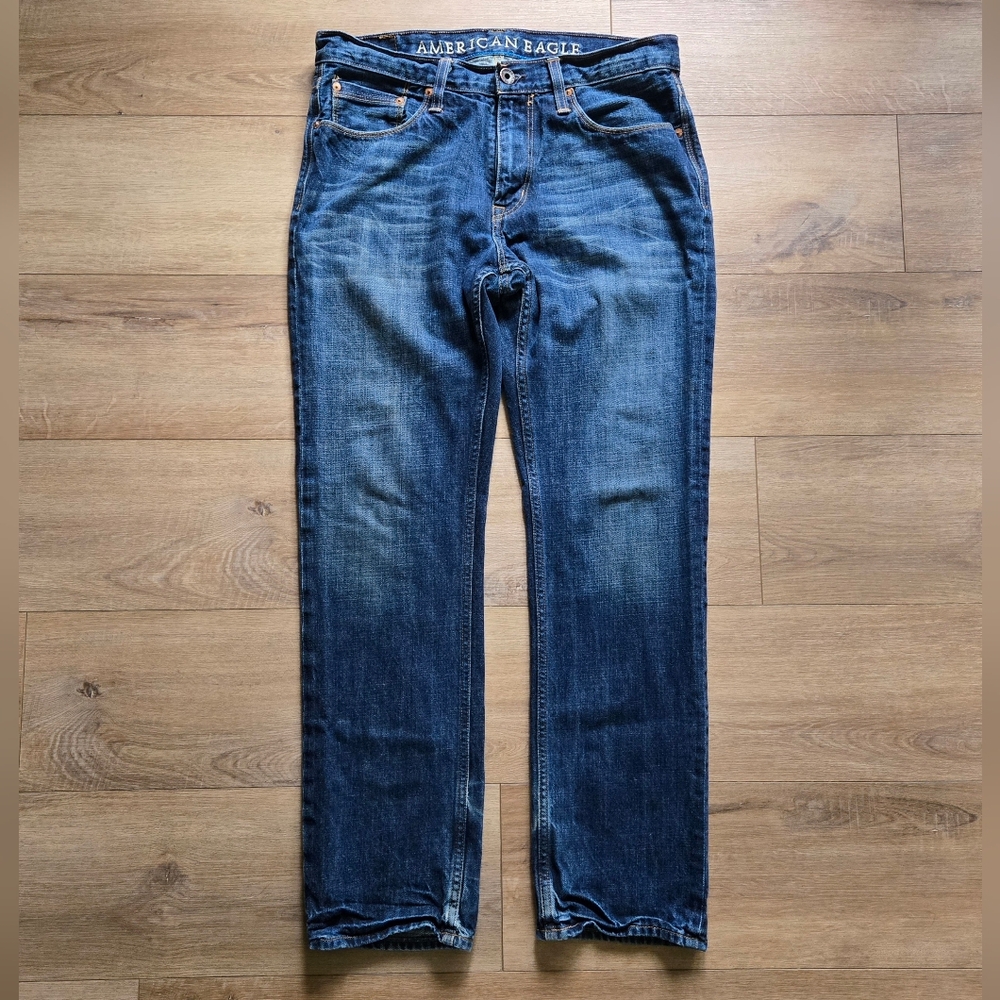 American Eagle Outfitters Blue Straight Jeans with Authentic Fade